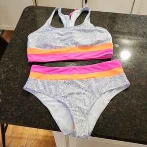 Stylish Grey and Pink Sporty High Waisted Bikini Set